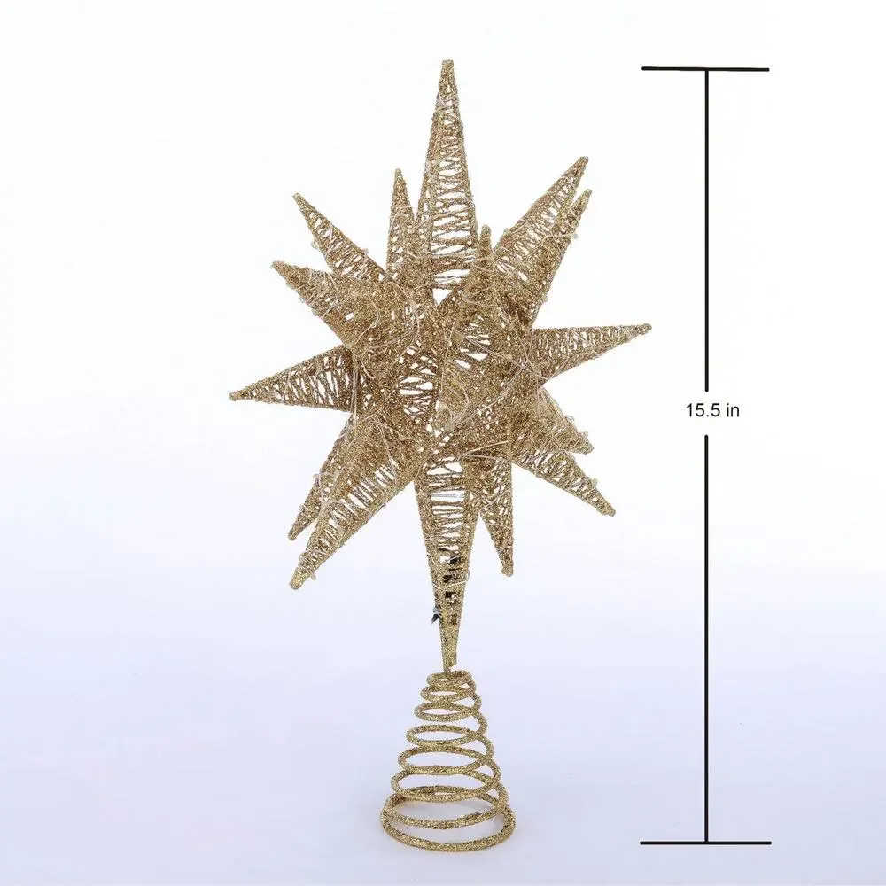 Champagne Gold Glitter Star Light Up LED Christmas Tree Topper 15.5